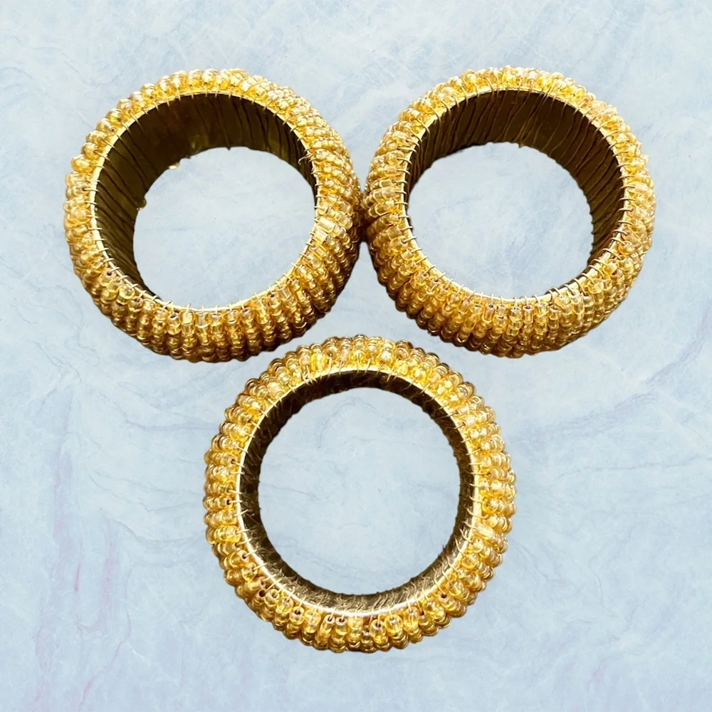 Set of 3 Gold Sequin Beaded Napkin Rings‎